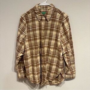 Men’s Button Up‎ United Colors Of Benetton Brown Plaid Long Sleeve Shirt Size S